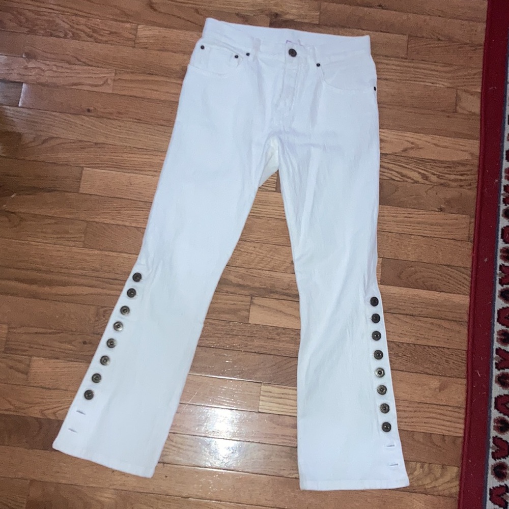 RARE CHLOE sz 4 Button side straight leg crop jean midrise lite stretch 5 pocket
